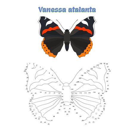 Educational game for children connect the dots to draw butterfly cartoon doodle hand drawn vector illustrationのイラスト素材