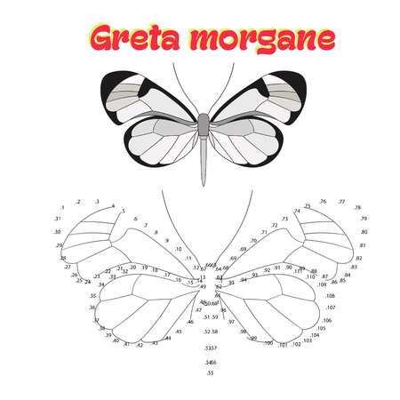 Educational game for children connect the dots to draw butterfly cartoon doodle hand drawn vector illustrationのイラスト素材