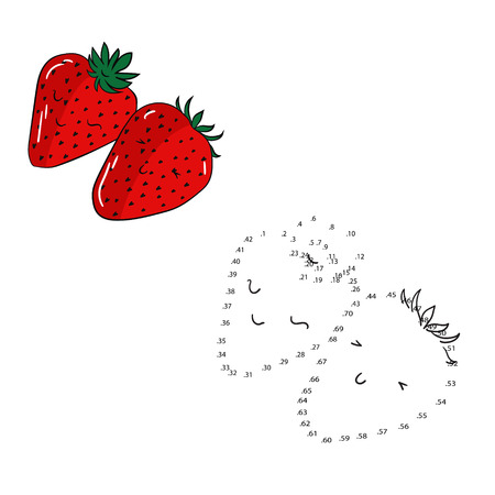 Educational game connect the dots to draw strawberry cartoon doodle hand drawn vector illustrationのイラスト素材
