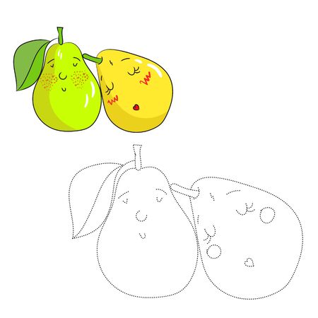 Educational game connect the dots to draw pear cartoon doodle hand drawn vector illustrationのイラスト素材
