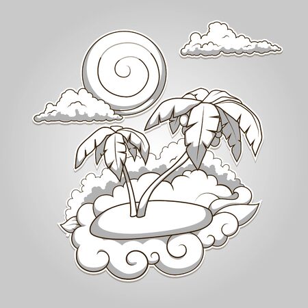Palms tropical colorless hand drawn vector illustrationのイラスト素材
