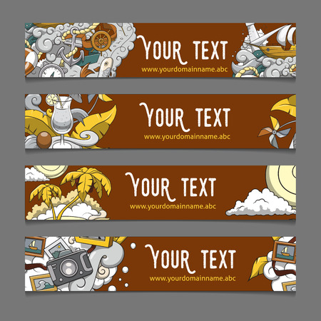 Banner summer theme hand drawn ornament colorful abstract vector illustrationのイラスト素材