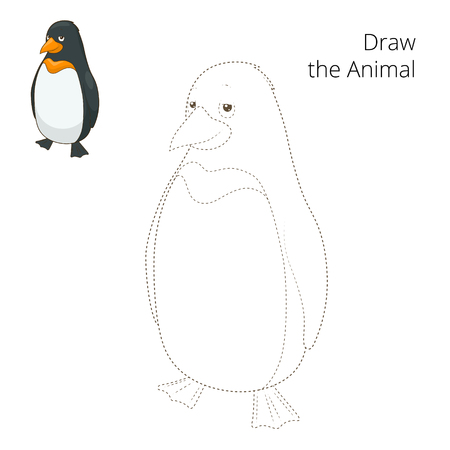 Learn to draw animal penguin colorful funny hand drawn vector illustrationのイラスト素材