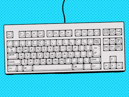 Computer keyboard hand drawn pop art retro style vector illustration. Comic book imitation
