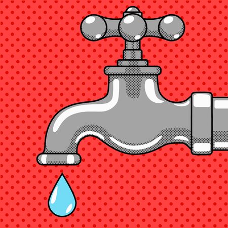 Water tap with drop comic book pop art style illustrationのイラスト素材
