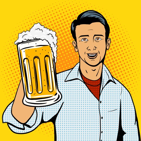 Man offers beer cup pop art style illustration. Comic book style imitationのイラスト素材