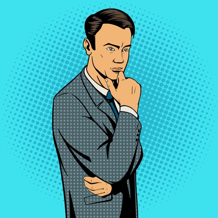 Man thinking hard pop art style illustration. Comic book illustrationのイラスト素材