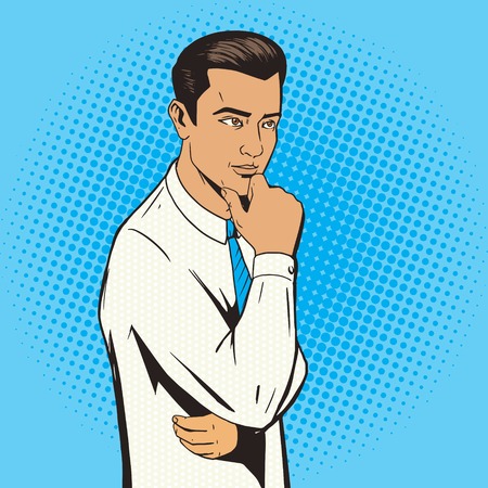 Man thinking hard pop art style vector illustration. Comic book illustrationのイラスト素材