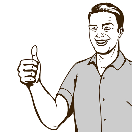 Man shows thumb gesture pop art style vector illustration. Comic book imitationのイラスト素材
