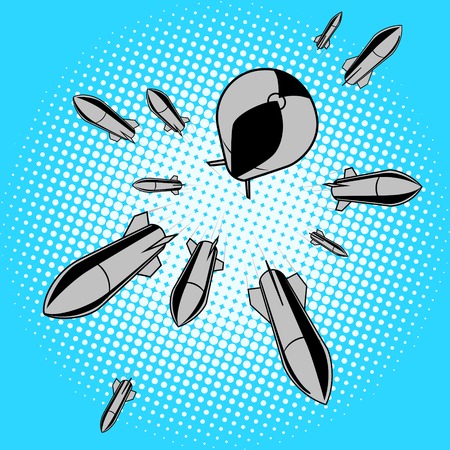 Bombs falling from sky pop art style vector illustration. Comic book imitationのイラスト素材