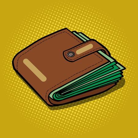 Full wallet with money pop art style vector illustration. Comic book style imitation
