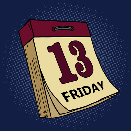 Tear-off calendar with friday thirteen pop art vector illustration. Comic book style imitation.のイラスト素材