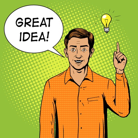 Man got a great idea pop art style illustration. Comic book style imitation. Vintage retro style. Conceptual illustrationのイラスト素材