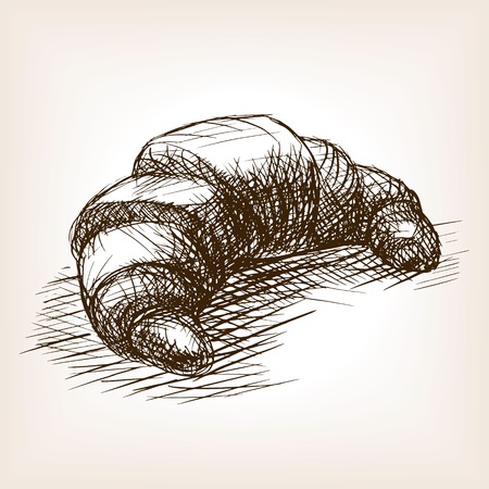 Croissant bakery product sketch style  vector illustration. Old hand drawn engraving imitation. Bakery illustrationのイラスト素材