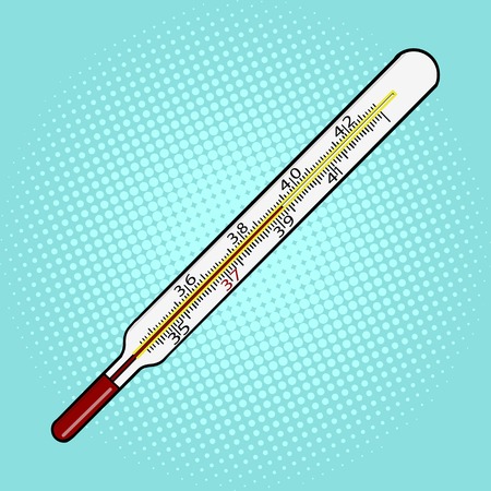 Medical thermometer pop art style vector illustration.  Comic book style imitation. Vintage retro style. Conceptual illustrationのイラスト素材