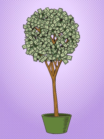 Money tree pop art style vector illustration. Dollar tree. Comic book style imitation. Vintage retro style. Conceptual illustrationのイラスト素材