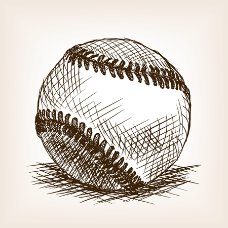 Baseball ball sketch style illustration. Old engraving imitation. American baseball ball hand drawn sketch imitationのイラスト素材