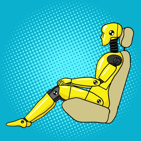 Crash test dummy pop art style vector illustration. Human dummy illustration. Comic book style imitation. Vintage retro style. Conceptual illustrationのイラスト素材