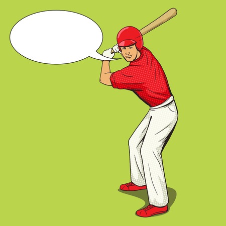 Baseball player with bat pop art style vector illustration. Human illustration. Comic book style imitation. Vintage retro style. Conceptual illustrationのイラスト素材
