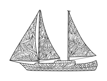 Sailboat coloring book for adults vector illustration.のイラスト素材