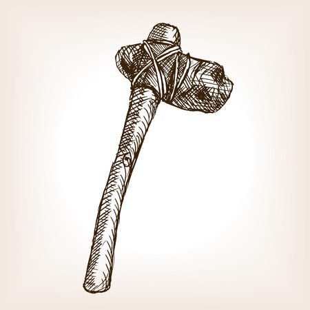 Stone axe sketch style vector illustration. Old hand drawn engraving imitation. Stone axe.のイラスト素材