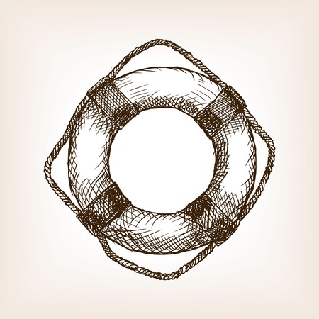 Lifebuoy sketch style vector illustration. Old engraving imitation.のイラスト素材