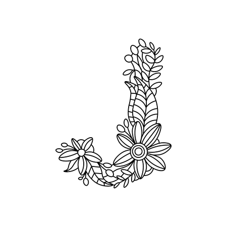 Floral alphabet letter coloring book for adults vector illustrationのイラスト素材