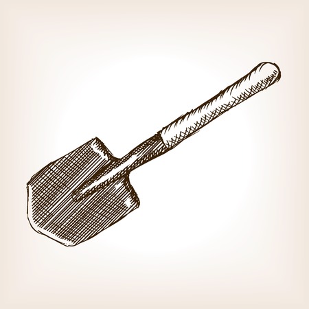 Sapper shovel sketch style vector illustration. Old engraving imitation.のイラスト素材
