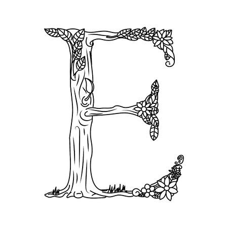 Floral alphabet letter coloring book for adults vector illustration.のイラスト素材