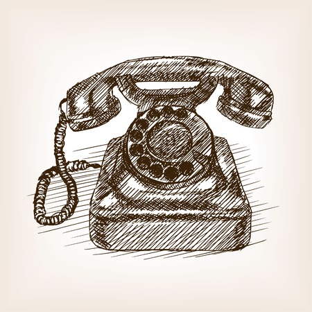 Old phone sketch style vector illustration. Old engraving imitation.のイラスト素材