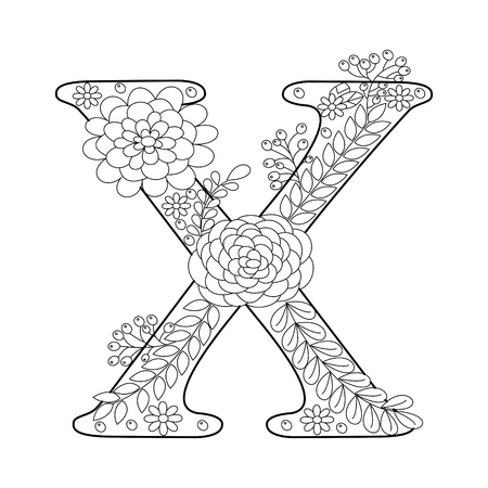 Floral alphabet letter coloring book for adults vector illustration.のイラスト素材