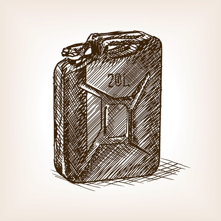 Jerrycan sketch style vector illustration. Old engraving imitation.のイラスト素材