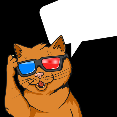Cartoon ginger cat in 3d movie glasses vector illustration. Comic book style imitation.のイラスト素材