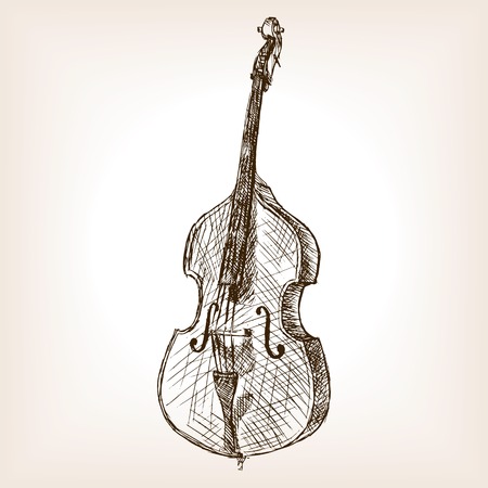 Double bass sketch style vector illustration. Old engraving imitation.のイラスト素材