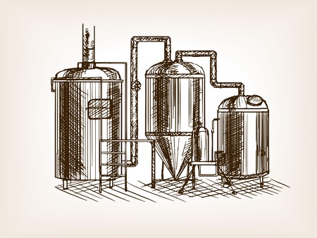 Beer brewing sketch style illustration. Old engraving imitation.のイラスト素材