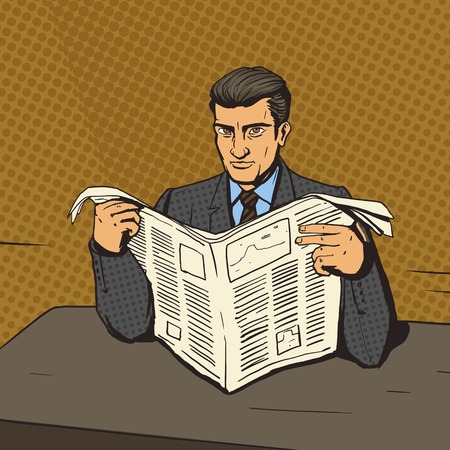 Man reading newspaper. Cartoon pop art vector illustration. Human comic book vintage retro style.のイラスト素材