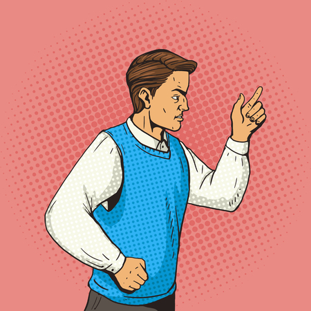 Man gesturing and argues. Cartoon pop art vector illustration. Human comic book vintage retro style.のイラスト素材