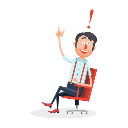 Happy man with new idea flat style. Guy with smile. Cartoon colorful vector illustrationのイラスト素材