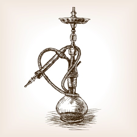 Hookah sketch style vector illustration. Old hand drawn engraving imitation. Vintage object illustrationのイラスト素材