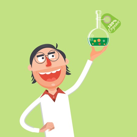 Scientist performing an experiment in chemical lab flat style. Cartoon colorful vector illustrationのイラスト素材