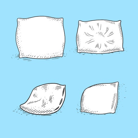 Pillow engraving vector illustration. Cushion drawing. Scratch board style imitation. Hand drawn image.のイラスト素材