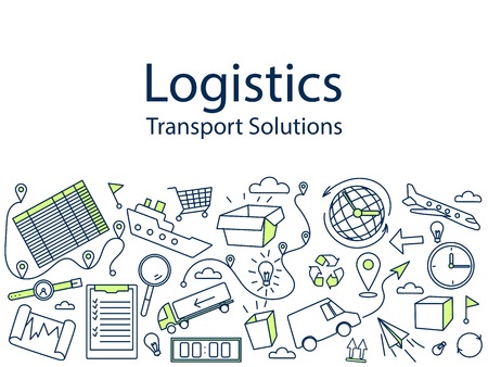 Logistics banner vector illustration. Icons line art setのイラスト素材