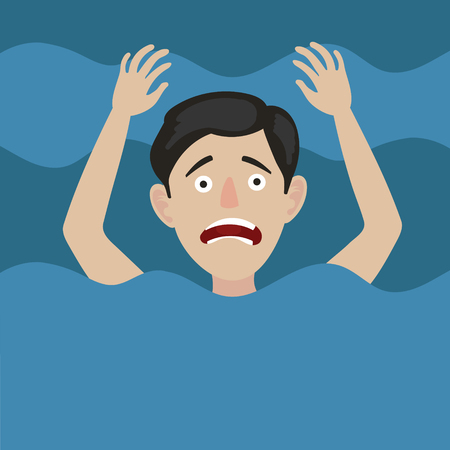 Man drowns in water. Color hand drawn cartoon vector illustrationのイラスト素材
