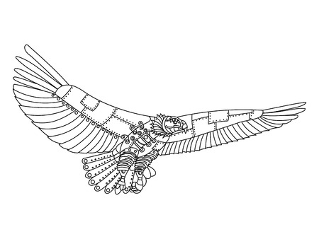 Steampunk style eagle. Mechanical bird animal. Coloring book for adult vector illustration.のイラスト素材