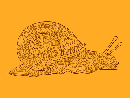 Snail color drawing vector illustration. Tattoo stencil. Lace patternのイラスト素材