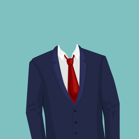 Businessman suit temlate without head. Design element for making collage. Colorful hand drawn cartoon vector illustration.のイラスト素材