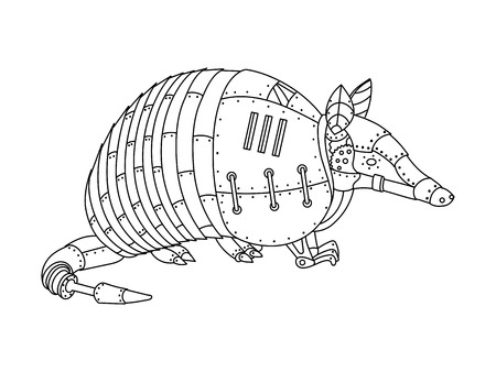 Steampunk style armadillo. Mechanical animal. Coloring book for adult vector illustration.のイラスト素材