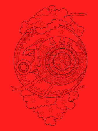 Moon with face hand drawn vector illustrationのイラスト素材