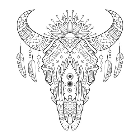 Cow skull coloring book vector illustrationのイラスト素材