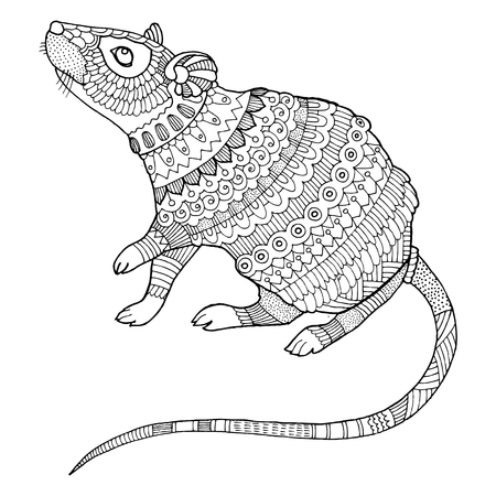 Mouse coloring book vector illustration. Black and white lines. Lace patternのイラスト素材